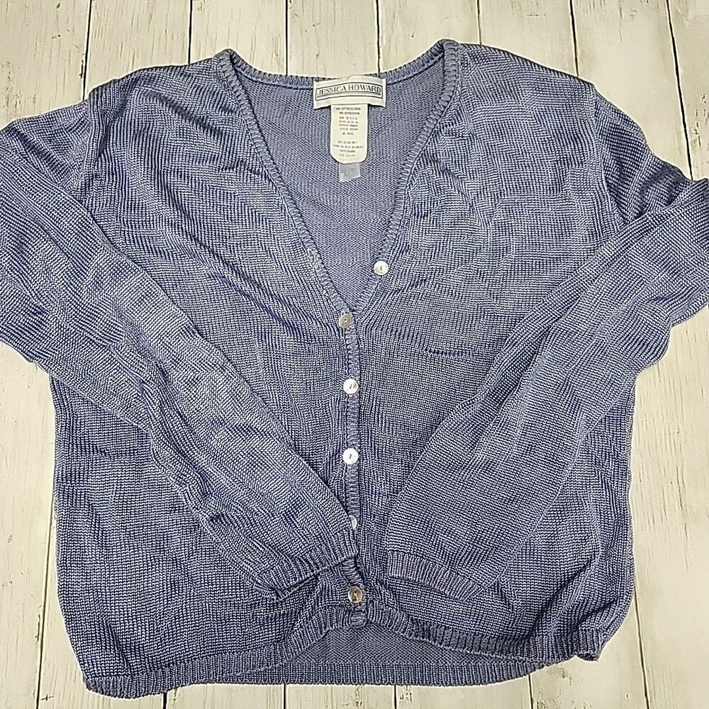 VTG Made In USA 90s Jessica Howard Button Up Cotton Cardigan Sz 14 Purple